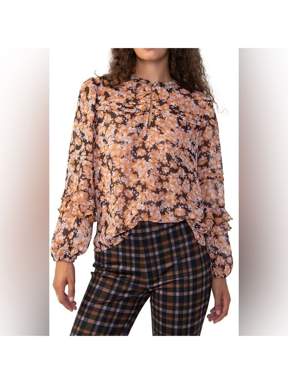 Sanctuary Pintuck Floral Blouse - size Large - semi sheer, gorgeous, & romantic